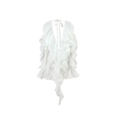 Black & White Ruffled Lace Edges Halter Blouse